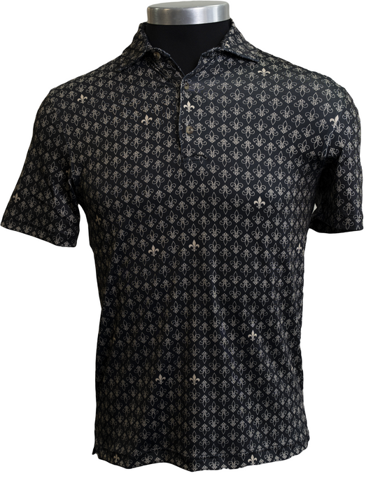 Black & Gold Fleur De Lis Printed Polo