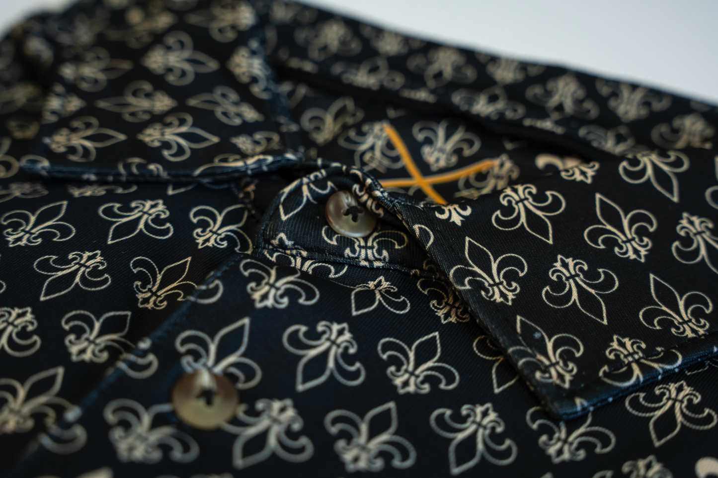 Black & Gold Fleur De Lis Printed Polo