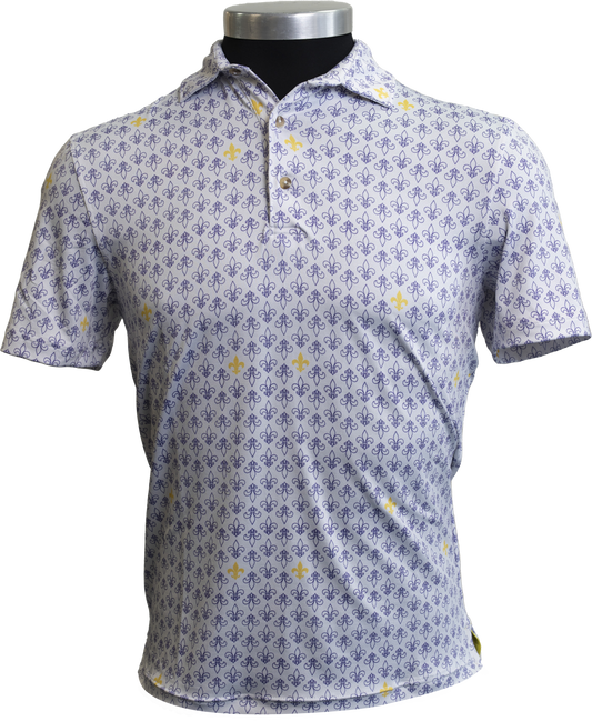 Purple & Gold Fleur De Lis Printed Polo