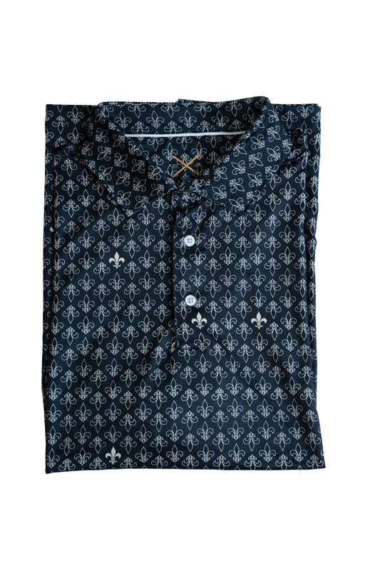 Black & Gold Fleur De Lis Printed Polo