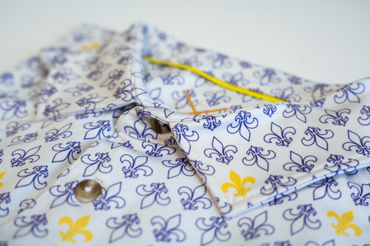 Purple & Gold Fleur De Lis Printed Polo
