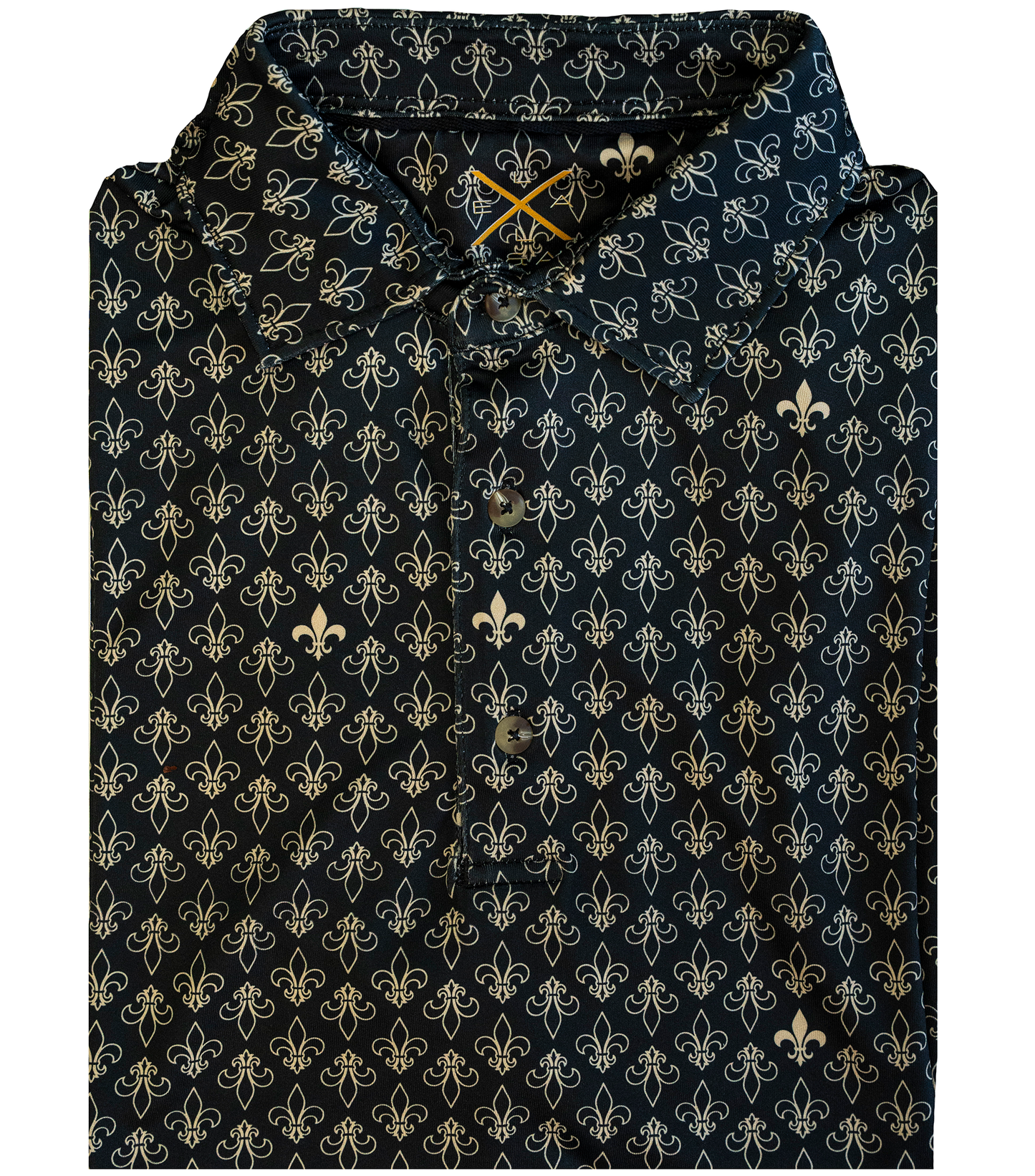 Black & Gold Fleur De Lis Printed Polo