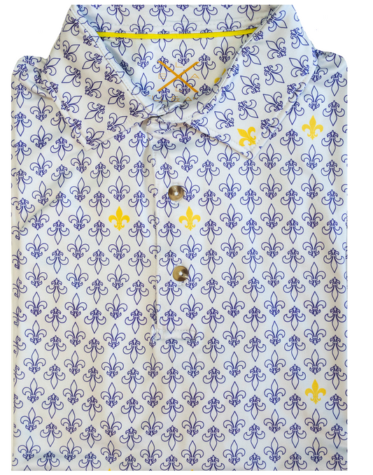 Purple & Gold Fleur De Lis Printed Polo