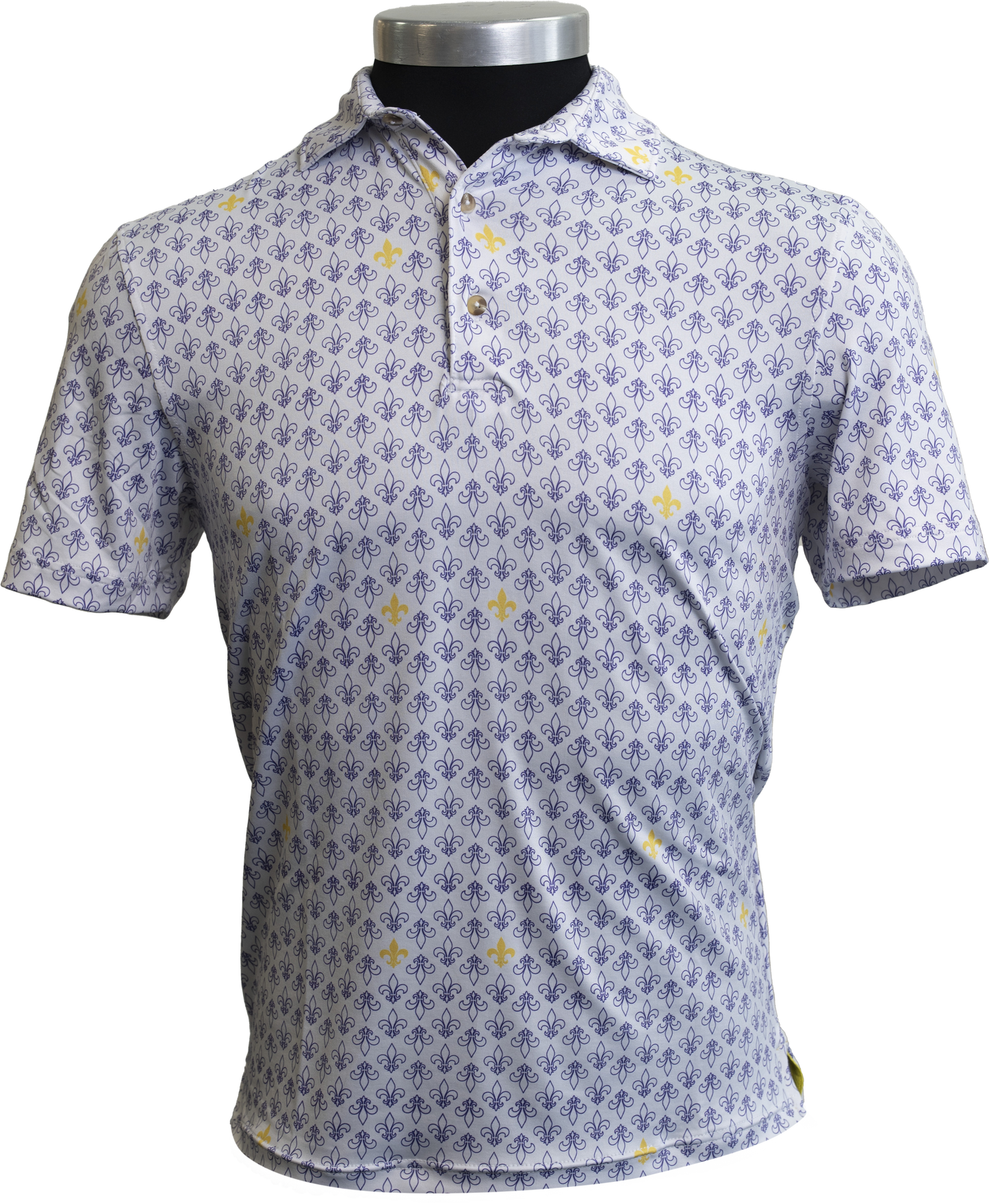 Purple & Gold Fleur De Lis Printed Polo
