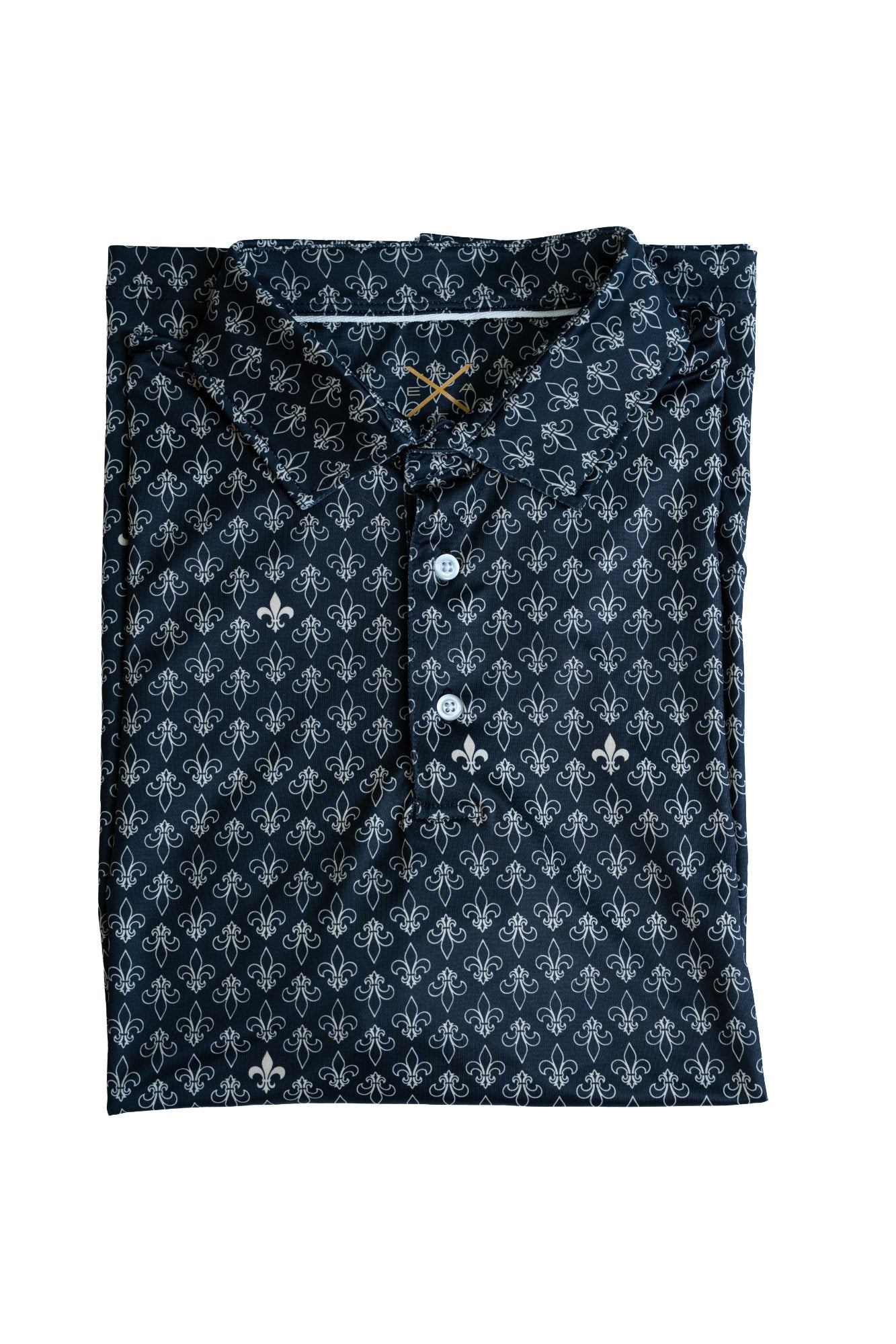 Black & Gold Fleur De Lis Printed Polo