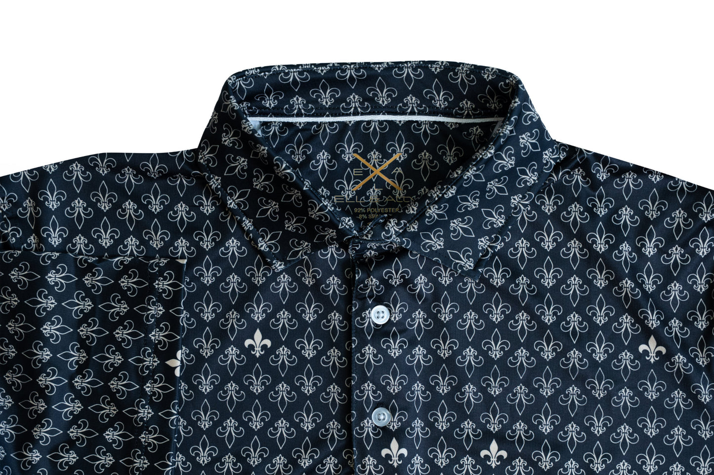 Black & Gold Fleur De Lis Printed Polo